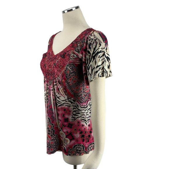 ONE WORLD XS Blouse Pink Hippy Boho Soft Stretch R - Picture 5 of 6